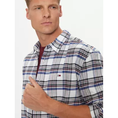 Chemise homme Tommy Jeans REGULAR OXFORD CHECK DM0DM19648-YBR multicolore en coton à carreaux coupe regular manches longues