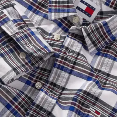 Chemise homme Tommy Jeans REGULAR OXFORD CHECK DM0DM19648-YBR multicolore en coton à carreaux coupe regular manches longues