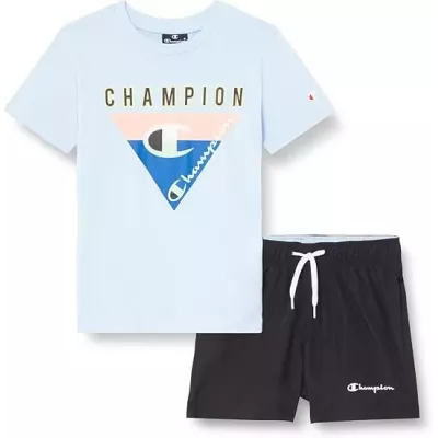Ensemble enfant CHAMPION bleu avec t-shirt manches courtes et short assorti 306793-BS135