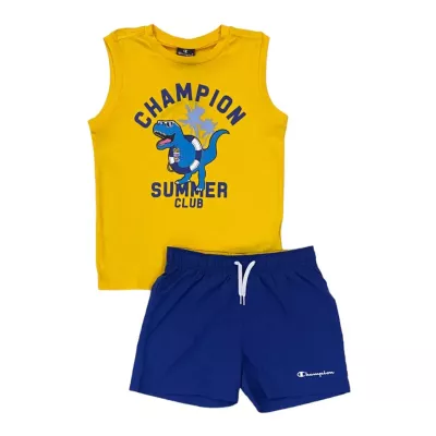Ensemble garçon CHAMPION jaune avec débardeur short motif dinosaure bleu 306794-YS011