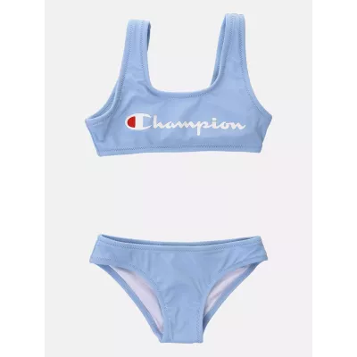 Bikini fille CHAMPION bleu 2 pièces stretch avec logo devant  404982-BS083