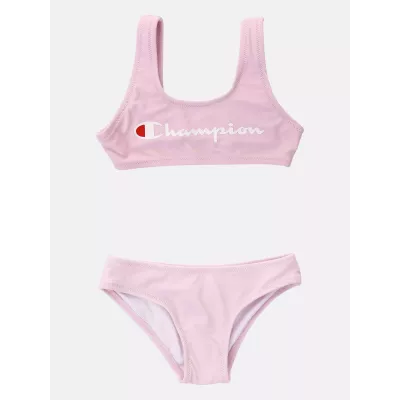 Bikini fille CHAMPION rose 2 pièces stretch avec logo devant 404982-PS013