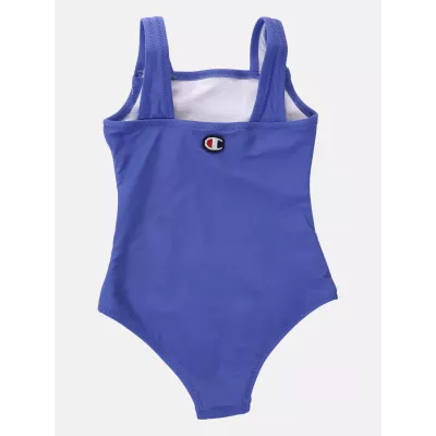 Maillot de bain fille CHAMPION bleu une pièce stretch avec logo devant 404969-BS050