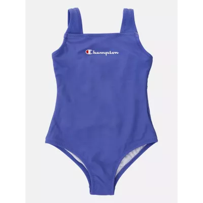 Maillot de bain fille CHAMPION bleu une pièce stretch avec logo devant 404969-BS050