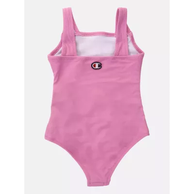 Maillot de bain fille CHAMPION rose une pièce stretch avec logo avant 404969-PS179