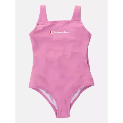 Maillot de bain fille CHAMPION rose une pièce stretch avec logo avant 404969-PS179