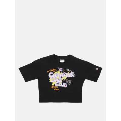 Ensemble fille CHAMPION noir avec t-shirt manches courtes et short 100% coton 404929-KK001