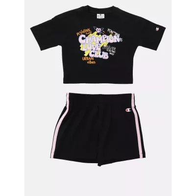 Ensemble fille CHAMPION noir avec t-shirt manches courtes et short 100% coton 404929-KK001