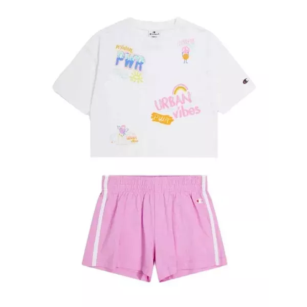 ENSEMBLE FILLE T-SHIRT & SHORT BLANC & ROSE
