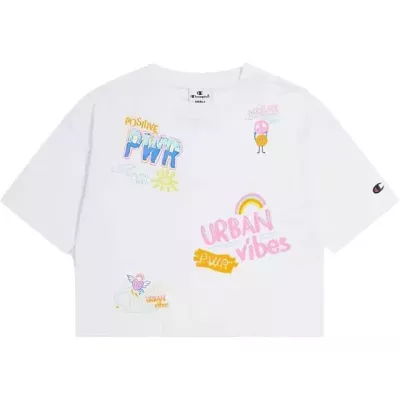 Ensemble fille CHAMPION blanc avec t-shirt et short logo imprimé