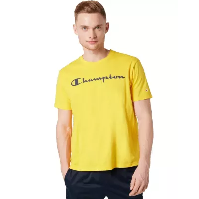 T-shirt homme CHAMPION CREWNECK jaune avec logo poitrine manches courtes 217146-YS011