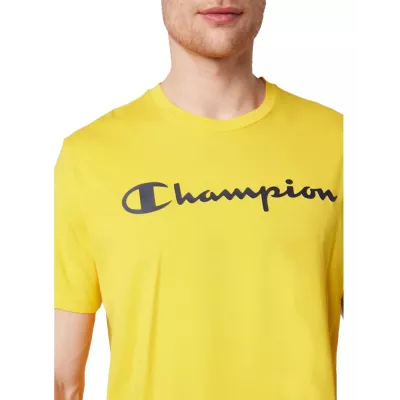 T-shirt homme CHAMPION CREWNECK jaune avec logo poitrine manches courtes 217146-YS011