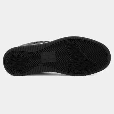 Sneakers homme Tommy Jeans RETRO CUPSOLE EM0EM01464-BDS noires en cuir avec semelle cupsole épaisse et logo latéral