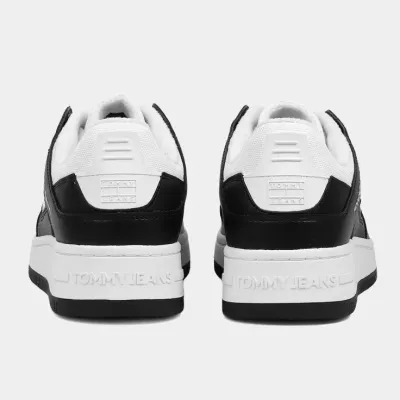 Sneakers homme Tommy Jeans RETRO CUPSOLE EM0EM01464-BDS noires en cuir avec semelle cupsole épaisse et logo latéral