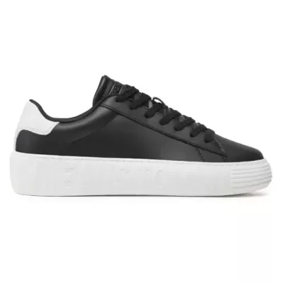 Sneakers homme Tommy Jeans LEATHER OUTSOLE EM0EM01159-BDS noires en cuir avec lacets semelle caoutchouc bout arrondi
