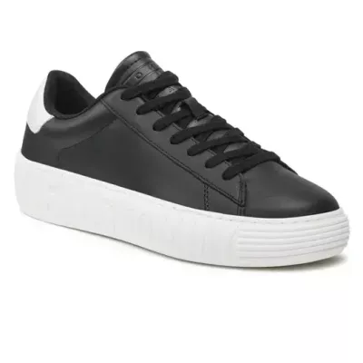 Sneakers homme Tommy Jeans LEATHER OUTSOLE EM0EM01159-BDS noires en cuir avec lacets semelle caoutchouc bout arrondi