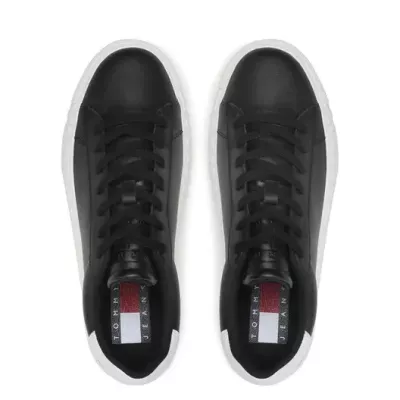 Sneakers homme Tommy Jeans LEATHER OUTSOLE EM0EM01159-BDS noires en cuir avec lacets semelle caoutchouc bout arrondi