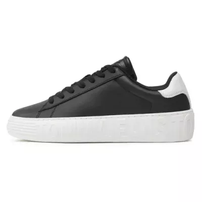 Sneakers homme Tommy Jeans LEATHER OUTSOLE EM0EM01159-BDS noires en cuir avec lacets semelle caoutchouc bout arrondi