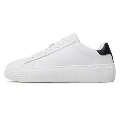 Sneakers homme Tommy Jeans LEATHER OUTSOLE EM0EM01159-YBR blanches en cuir avec lacets semelle caoutchouc bout arrondi