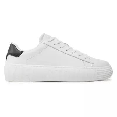 Sneakers homme Tommy Jeans LEATHER OUTSOLE EM0EM01159-YBR blanches en cuir avec lacets semelle caoutchouc bout arrondi