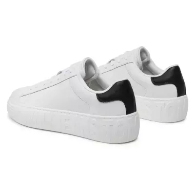 Sneakers homme Tommy Jeans LEATHER OUTSOLE EM0EM01159-YBR blanches en cuir avec lacets semelle caoutchouc bout arrondi