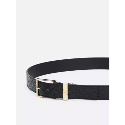 Ceinture Tommy Hilfiger TH SQUARE MONOGRAM 3 AW0AW16834-BDS noire en cuir avec monogramme TH et boucle carrée métal largeur 3 cm