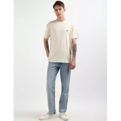T-shirt homme Tommy Jeans LINEAR PRINT REGULAR DM0DM19691-ACG blanc en coton avec imprimé coupe regular
