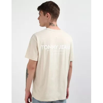 T-shirt homme Tommy Jeans LINEAR PRINT REGULAR DM0DM19691-ACG blanc en coton avec imprimé coupe regular