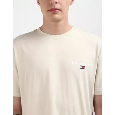 T-shirt homme Tommy Jeans LINEAR PRINT REGULAR DM0DM19691-ACG blanc en coton avec imprimé coupe regular