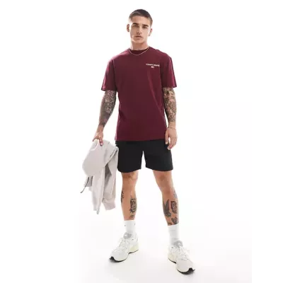 T-shirt homme Tommy Jeans LINEAR PRINT REGULAR DM0DM19691-VLP bordeaux en coton avec imprimé coupe regular