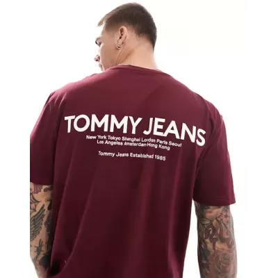 T-shirt homme Tommy Jeans LINEAR PRINT REGULAR DM0DM19691-VLP bordeaux en coton avec imprimé coupe regular