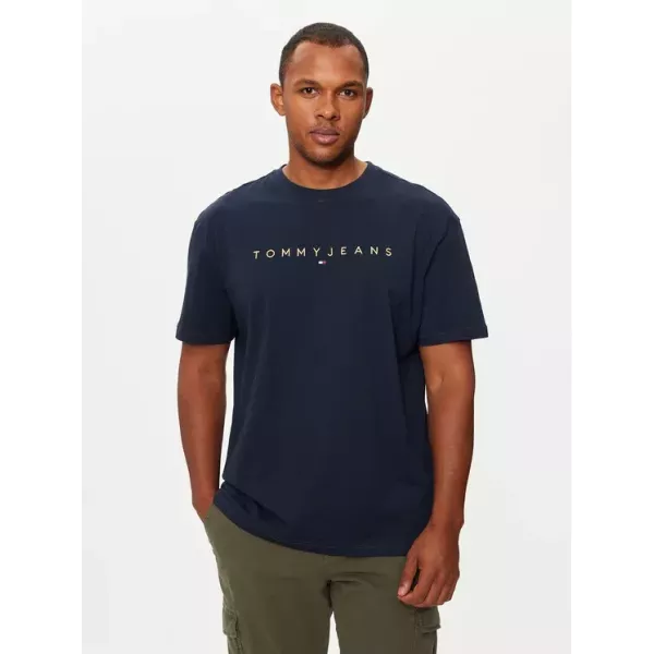 T-SHIRT HOMME LINEAR GOLD LOGO BLEU MARINE
