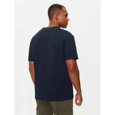 T-shirt homme Tommy Jeans LINEAR GOLD LOGO DM0DM19694-C1G bleu marine en coton avec logo doré poitrine coupe regular