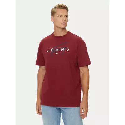 T-shirt homme Tommy Jeans T-SHIRT SIGNATURE TWIST DM0DM19683-XIT rouge en coton avec logo signature sur le devant