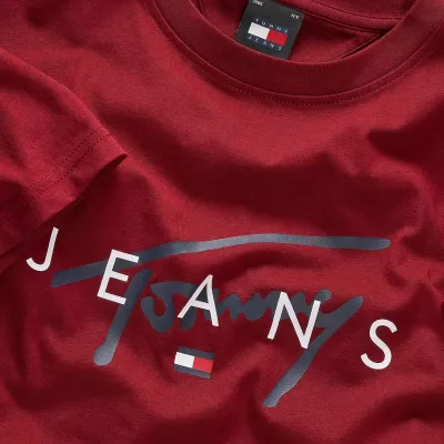 T-shirt homme Tommy Jeans T-SHIRT SIGNATURE TWIST DM0DM19683-XIT rouge en coton avec logo signature sur le devant