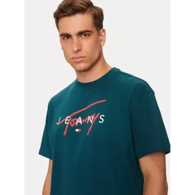 T-shirt homme Tommy Jeans T-SHIRT SIGNATURE TWIST DM0DM19683-CWG vert en coton avec logo signature sur le devant