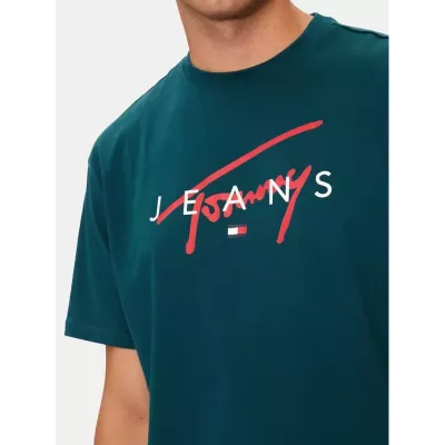 T-shirt homme Tommy Jeans T-SHIRT SIGNATURE TWIST DM0DM19683-CWG vert en coton avec logo signature sur le devant