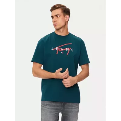 T-shirt homme Tommy Jeans T-SHIRT SIGNATURE TWIST DM0DM19683-CWG vert en coton avec logo signature sur le devant