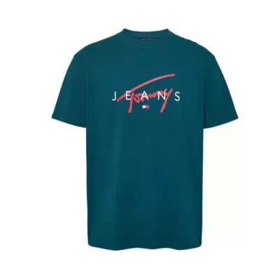 T-shirt homme Tommy Jeans T-SHIRT SIGNATURE TWIST DM0DM19683-CWG vert en coton avec logo signature sur le devant
