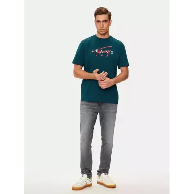 T-shirt homme Tommy Jeans T-SHIRT SIGNATURE TWIST DM0DM19683-CWG vert en coton avec logo signature sur le devant