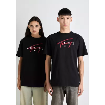 T-shirt homme Tommy Jeans T-SHIRT SIGNATURE TWIST DM0DM19683-BDS noir en coton avec logo signature sur le devant