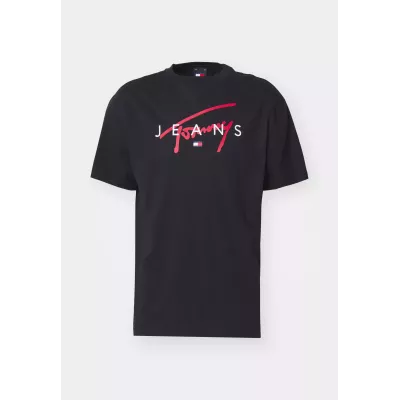 T-shirt homme Tommy Jeans T-SHIRT SIGNATURE TWIST DM0DM19683-BDS noir en coton avec logo signature sur le devant