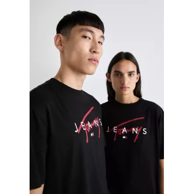 T-shirt homme Tommy Jeans T-SHIRT SIGNATURE TWIST DM0DM19683-BDS noir en coton avec logo signature sur le devant