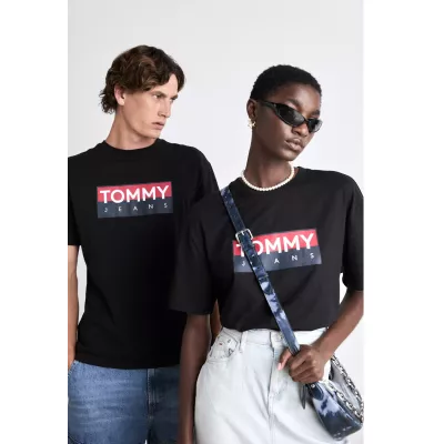 T-shirt homme Tommy Jeans Regular Fit DM0DM19684-BDS noir en coton 100 % coupe regular confortable