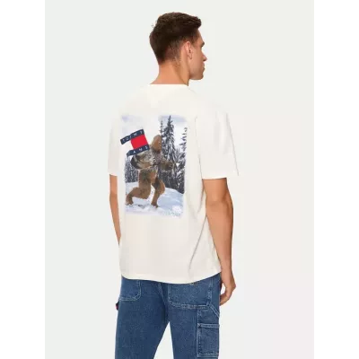 T-shirt homme Tommy Jeans FUN NOVELTY REGULAR FIT DM0DM19686-YBH blanc en coton avec logo poitrine coupe régulière