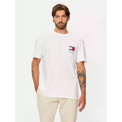 T-shirt homme Tommy Jeans FUN NOVELTY REGULAR FIT DM0DM19686-YBR blanc en coton avec logo poitrine coupe régulière
