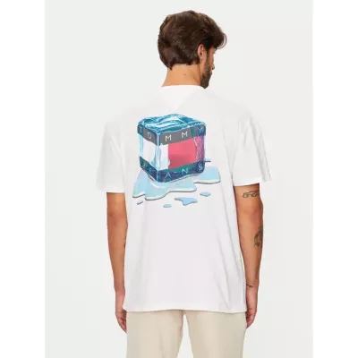 T-shirt homme Tommy Jeans FUN NOVELTY REGULAR FIT DM0DM19686-YBR blanc en coton avec logo poitrine coupe régulière