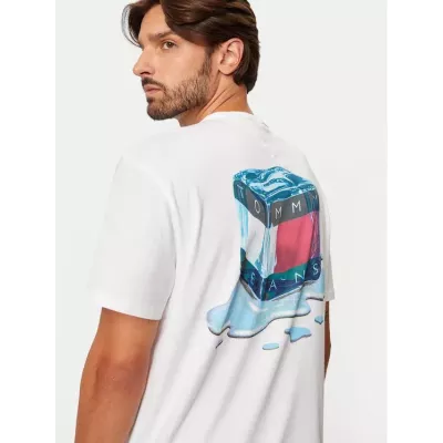 T-shirt homme Tommy Jeans FUN NOVELTY REGULAR FIT DM0DM19686-YBR blanc en coton avec logo poitrine coupe régulière