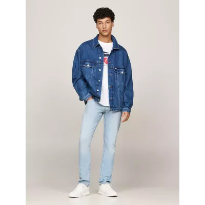 Jean homme Tommy Jeans SCANTON DM0DM20186-1AB bleu clair en denim stretch coupe slim délavage clair vintage