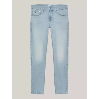 Jean homme Tommy Jeans SCANTON DM0DM20186-1AB bleu clair en denim stretch coupe slim délavage clair vintage